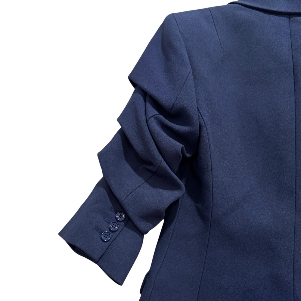 NWT Michael Kors Collection Cate Crush-Sleeve Blazer Preppy Designer Navy Sz 4 - Picture 9 of 16